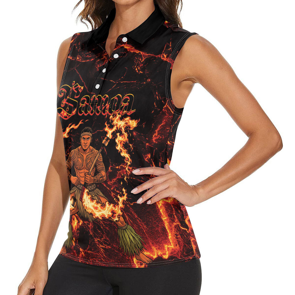 Samoa Siva Afi Dance Fireknife Women Sleeveless Polo Shirt Polynesian Heritage Fire Dance LT9 - Polynesian Pride