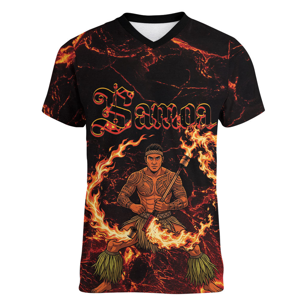 Samoa Siva Afi Dance Fireknife Women V-Neck T-Shirt Polynesian Heritage Fire Dance LT9 Female Black - Polynesian Pride
