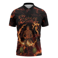 Samoa Siva Afi Dance Fireknife Zipper Polo Shirt Polynesian Heritage Fire Dance LT9 Black - Polynesian Pride