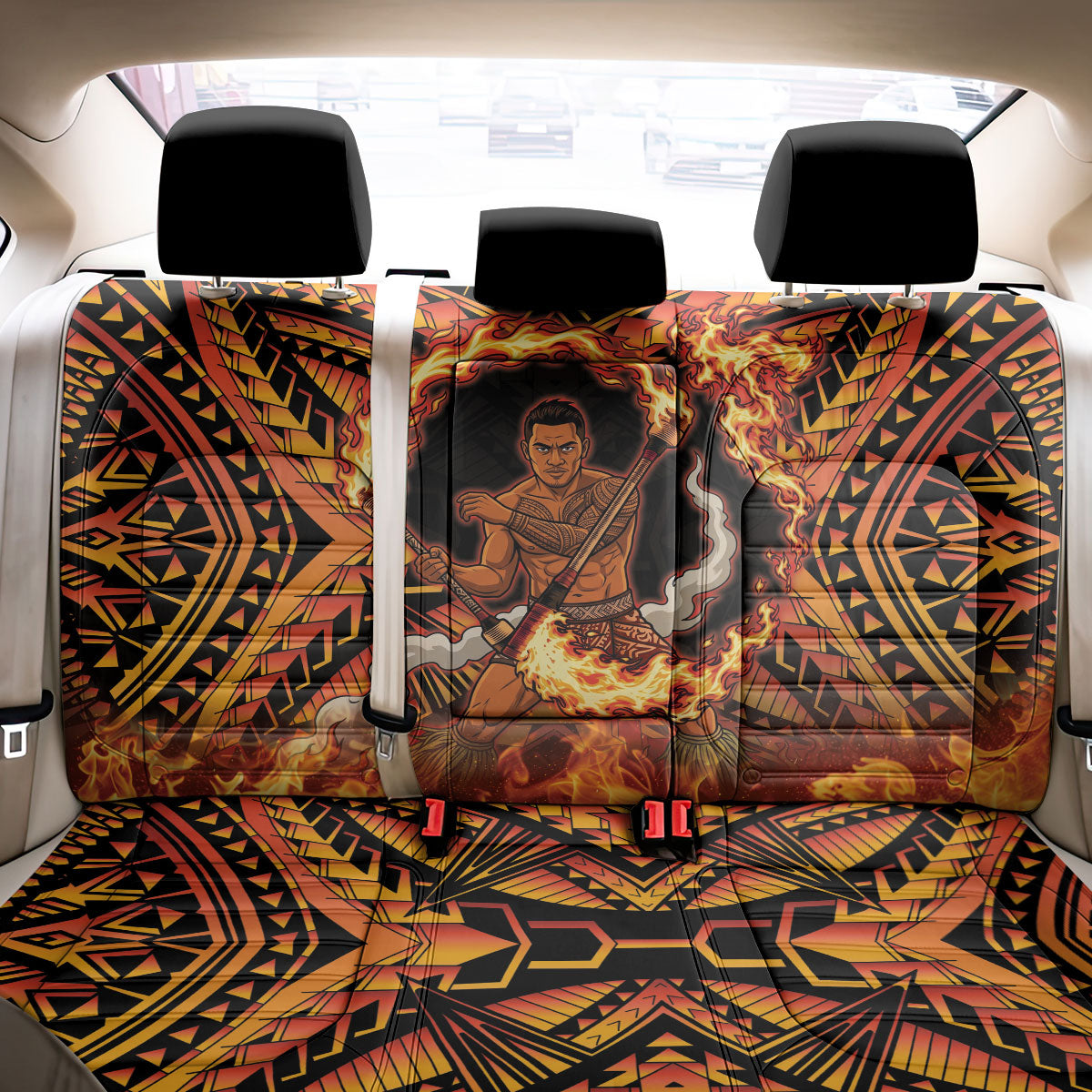 Samoa Siva Afi Dance Fireknife Back Car Seat Cover Samoan Tribal Motif Dancing in the Fire LT9 - Polynesian Pride