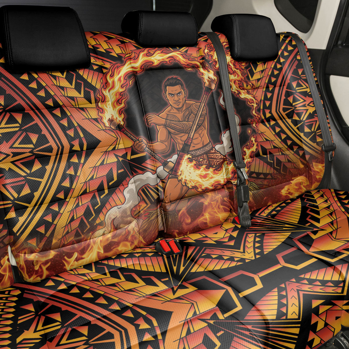 Samoa Siva Afi Dance Fireknife Back Car Seat Cover Samoan Tribal Motif Dancing in the Fire LT9 - Polynesian Pride