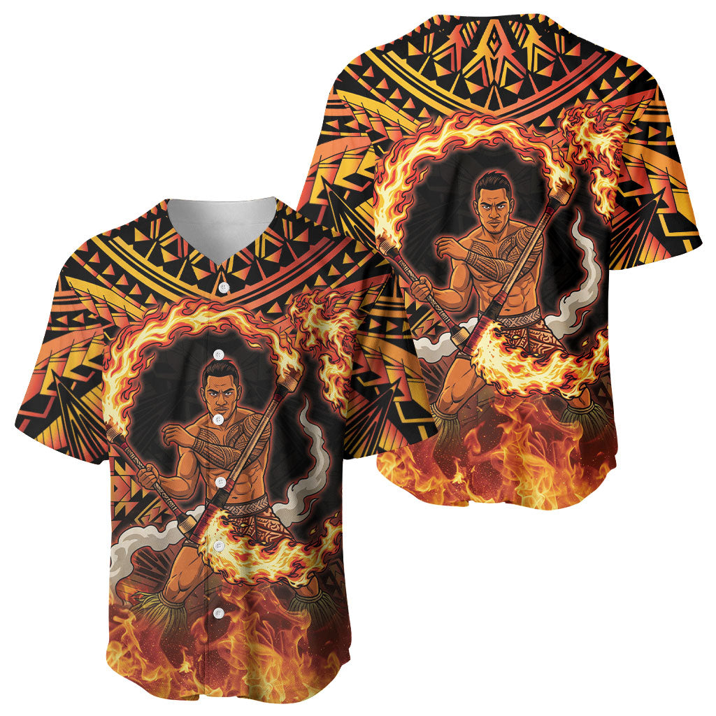 Samoa Siva Afi Dance Fireknife Baseball Jersey Samoan Tribal Motif Dancing in the Fire LT9 - Polynesian Pride