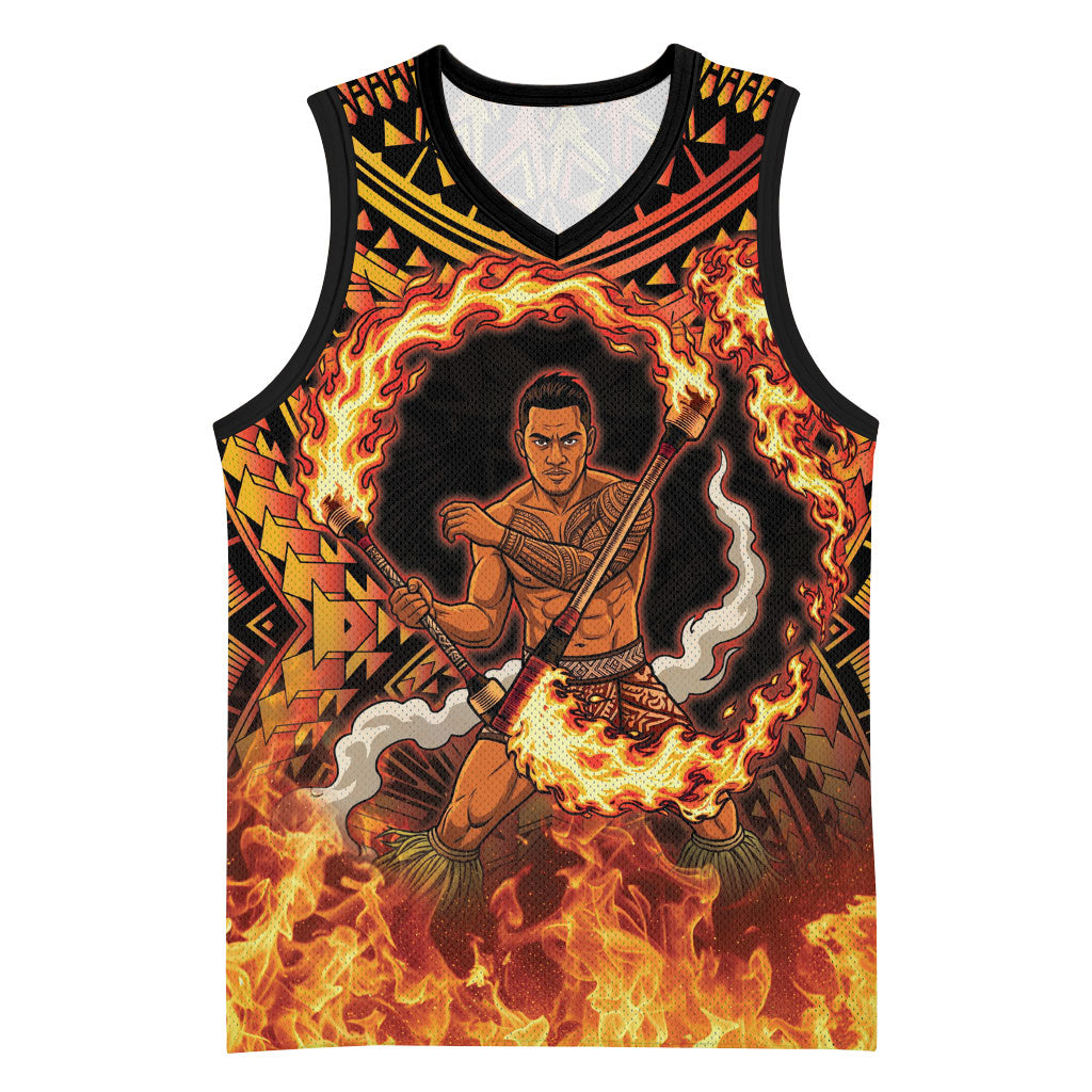 Samoa Siva Afi Dance Fireknife Basketball Jersey Samoan Tribal Motif Dancing in the Fire LT9 Unisex Red - Polynesian Pride