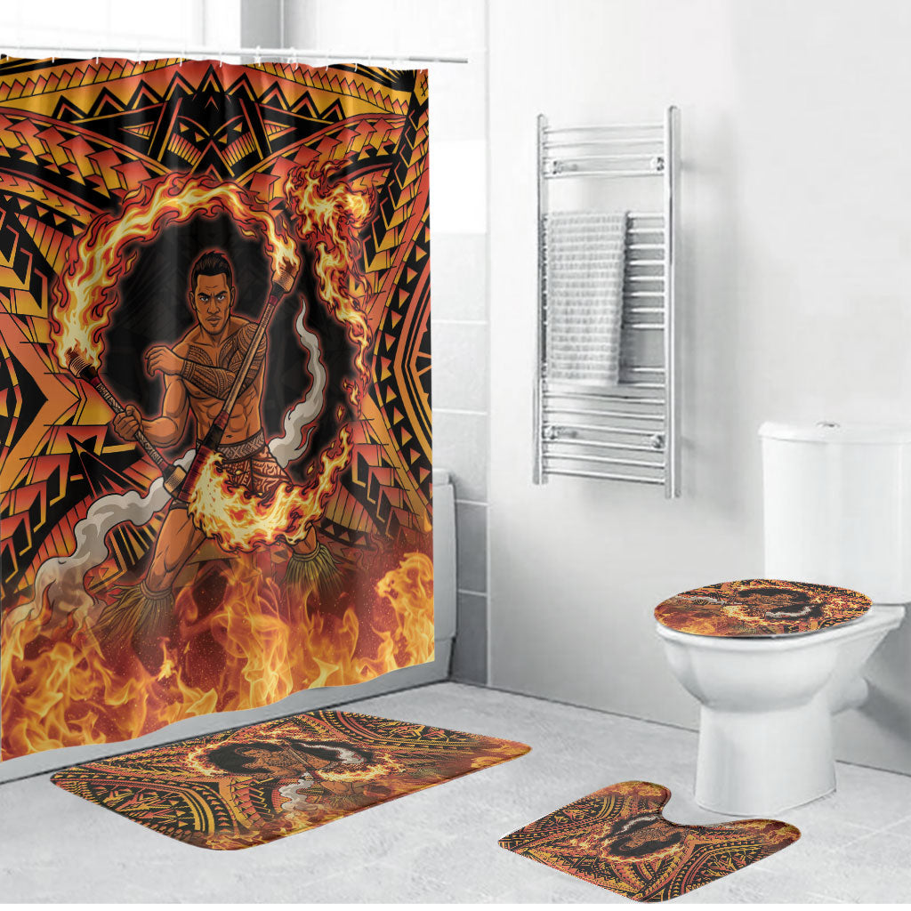 Samoa Siva Afi Dance Fireknife Bathroom Set Samoan Tribal Motif Dancing in the Fire LT9 Bathroom Set (4 pcs) Red - Polynesian Pride