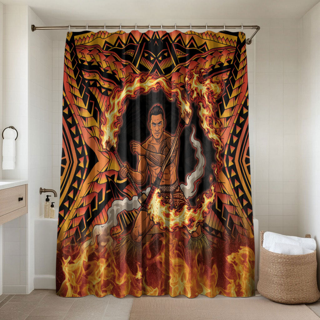 Samoa Siva Afi Dance Fireknife Bathroom Set Samoan Tribal Motif Dancing in the Fire LT9 Shower Curtain Only Red - Polynesian Pride