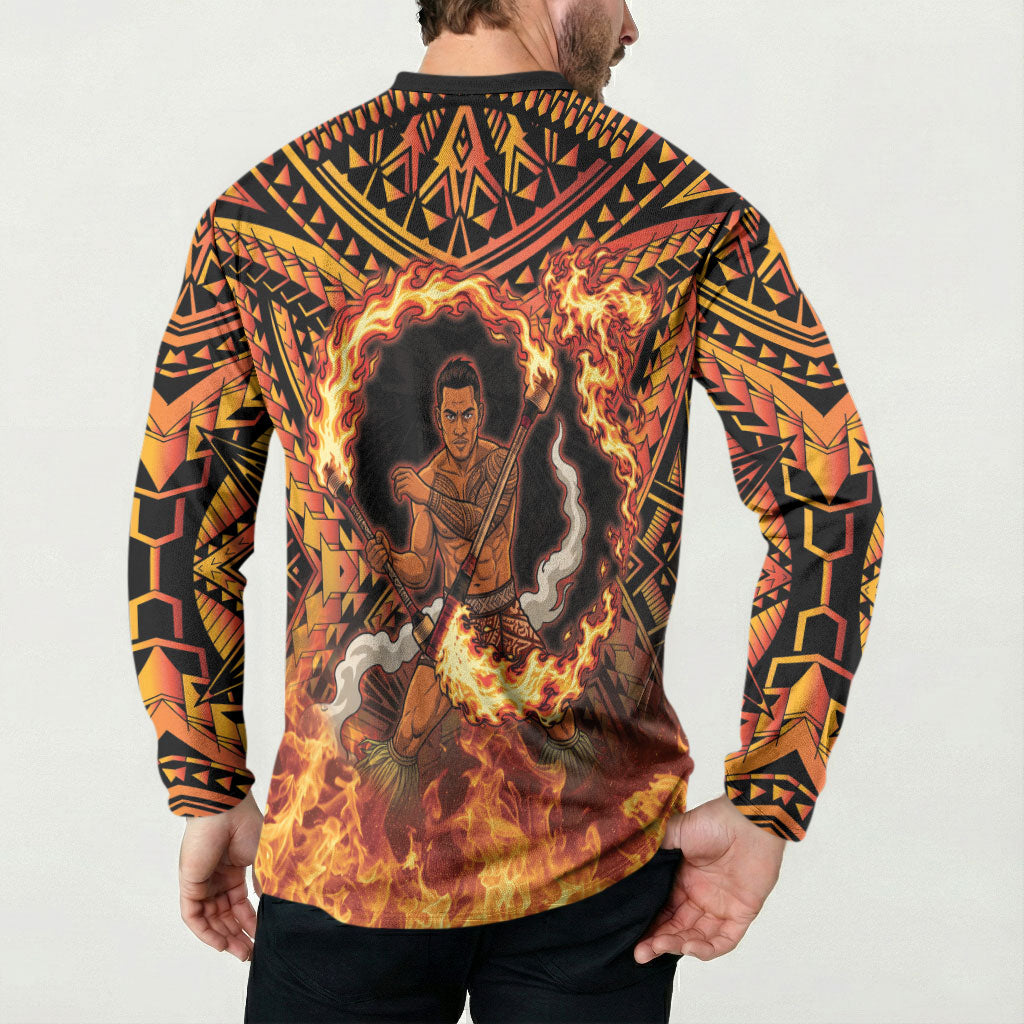 Samoa Siva Afi Dance Fireknife Button Sweatshirt Samoan Tribal Motif Dancing in the Fire LT9 - Polynesian Pride