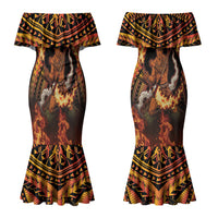 Samoa Siva Afi Dance Fireknife Couples Matching Mermaid Dress and Hawaiian Shirt Samoan Tribal Motif Dancing in the Fire LT9 - Polynesian Pride