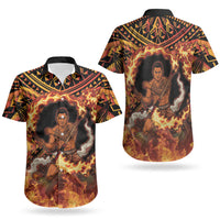 Samoa Siva Afi Dance Fireknife Couples Matching Off Shoulder Maxi Dress and Hawaiian Shirt Samoan Tribal Motif Dancing in the Fire LT9 - Polynesian Pride