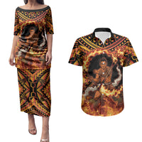 Samoa Siva Afi Dance Fireknife Couples Matching Puletasi and Hawaiian Shirt Samoan Tribal Motif Dancing in the Fire LT9 Red - Polynesian Pride