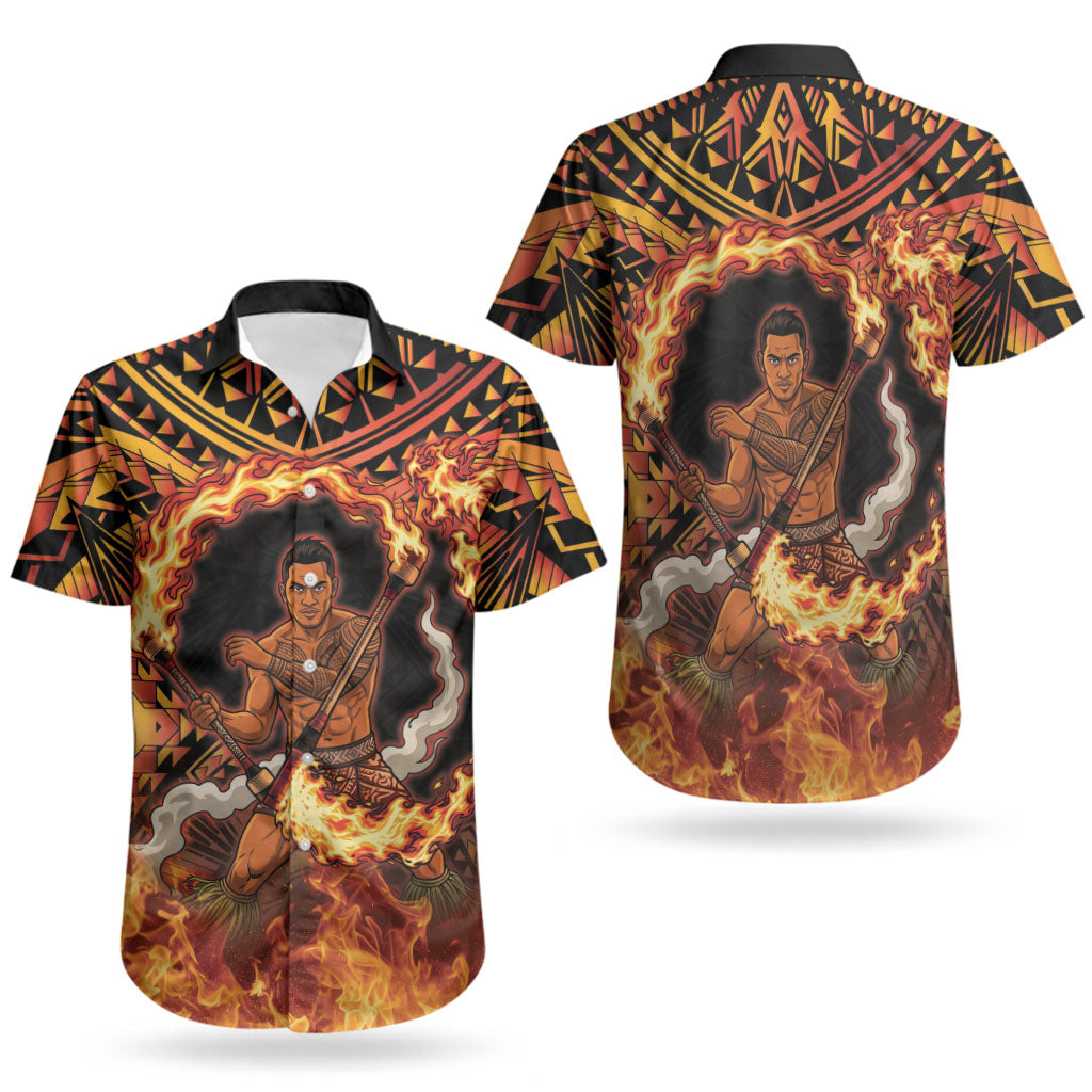 Samoa Siva Afi Dance Fireknife Couples Matching Summer Maxi Dress and Hawaiian Shirt Samoan Tribal Motif Dancing in the Fire LT9 - Polynesian Pride