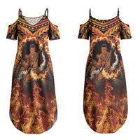 Samoa Siva Afi Dance Fireknife Couples Matching Summer Maxi Dress and Hawaiian Shirt Samoan Tribal Motif Dancing in the Fire LT9 - Polynesian Pride