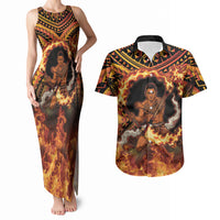 Samoa Siva Afi Dance Fireknife Couples Matching Tank Maxi Dress and Hawaiian Shirt Samoan Tribal Motif Dancing in the Fire LT9 Red - Polynesian Pride