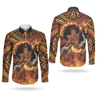 Samoa Siva Afi Dance Fireknife Couples Matching Tank Maxi Dress and Long Sleeve Button Shirt Samoan Tribal Motif Dancing in the Fire LT9 - Polynesian Pride