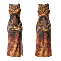 Samoa Siva Afi Dance Fireknife Couples Matching Tank Maxi Dress and Long Sleeve Button Shirt Samoan Tribal Motif Dancing in the Fire LT9 - Polynesian Pride