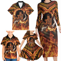 Samoa Siva Afi Dance Fireknife Family Matching Long Sleeve Bodycon Dress and Hawaiian Shirt Samoan Tribal Motif Dancing in the Fire LT9 - Polynesian Pride