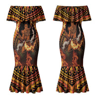 Samoa Siva Afi Dance Fireknife Family Matching Mermaid Dress and Hawaiian Shirt Samoan Tribal Motif Dancing in the Fire LT9 Mom's Dress Red - Polynesian Pride