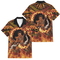 Samoa Siva Afi Dance Fireknife Family Matching Off The Shoulder Long Sleeve Dress and Hawaiian Shirt Samoan Tribal Motif Dancing in the Fire LT9 Dad's Shirt - Short Sleeve Red - Polynesian Pride