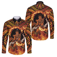 Samoa Siva Afi Dance Fireknife Family Matching Off The Shoulder Long Sleeve Dress and Hawaiian Shirt Samoan Tribal Motif Dancing in the Fire LT9 Dad's Shirt - Long Sleeve Red - Polynesian Pride