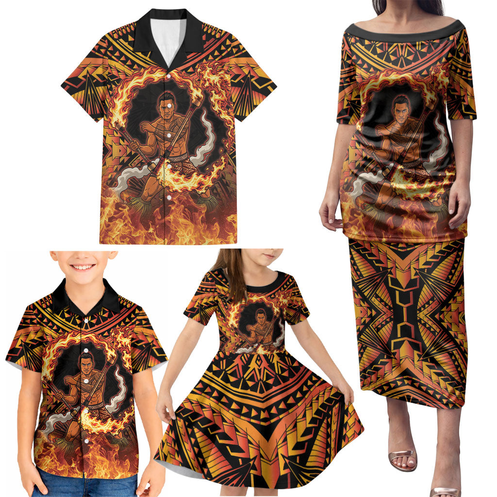 Samoa Siva Afi Dance Fireknife Family Matching Puletasi and Hawaiian Shirt Samoan Tribal Motif Dancing in the Fire LT9 - Polynesian Pride
