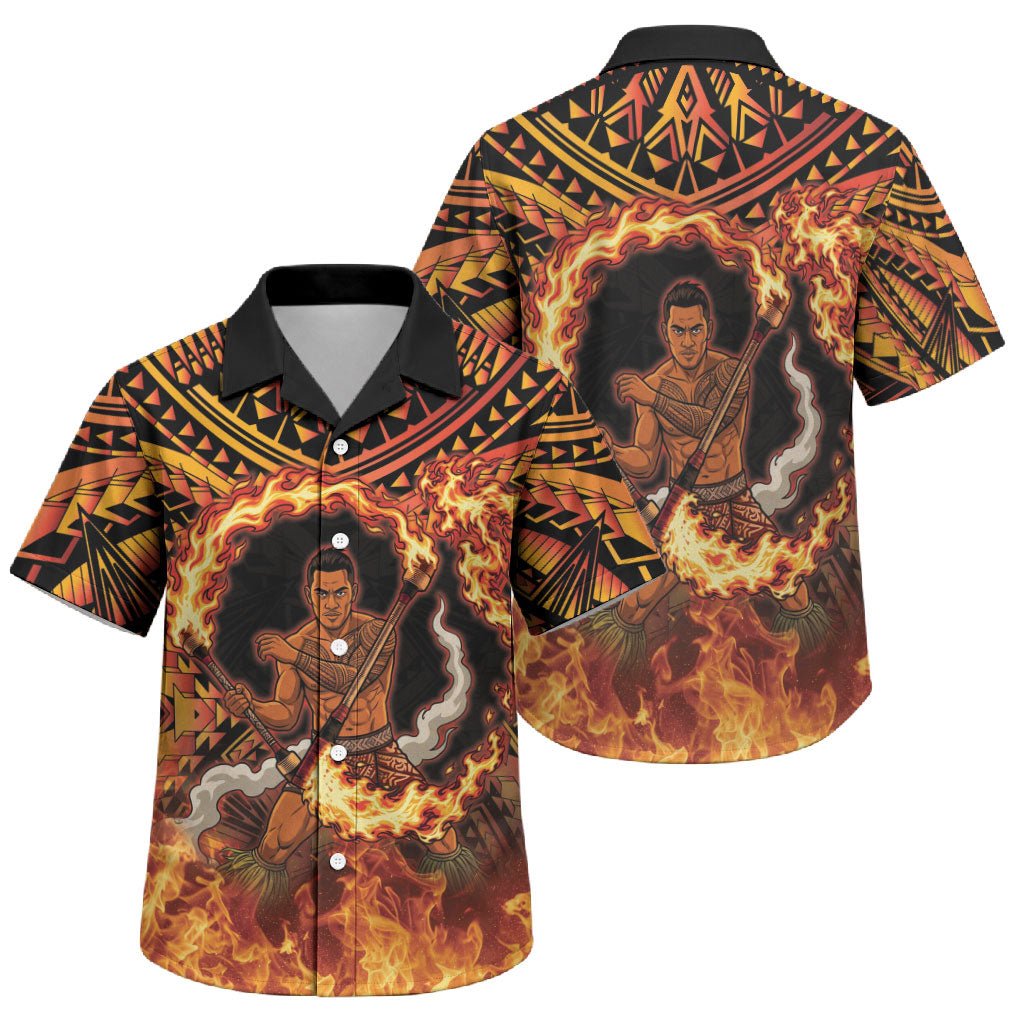 Samoa Siva Afi Dance Fireknife Family Matching Short Sleeve Bodycon Dress and Hawaiian Shirt Samoan Tribal Motif Dancing in the Fire LT9 Son's Shirt Red - Polynesian Pride