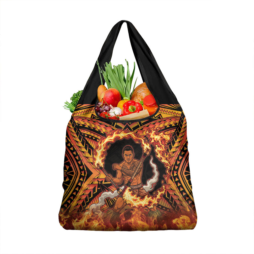 Samoa Siva Afi Dance Fireknife Grocery Bag Samoan Tribal Motif Dancing in the Fire LT9 1-pack One Size Red - Polynesian Pride