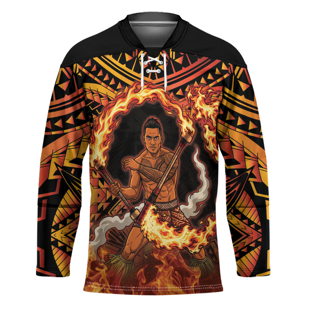 Samoa Siva Afi Dance Fireknife Hockey Jersey Samoan Tribal Motif Dancing in the Fire LT9 Unisex Red - Polynesian Pride