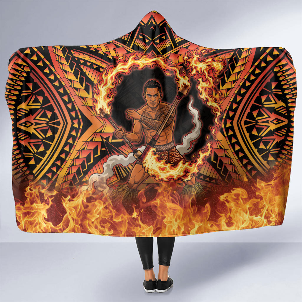 Samoa Siva Afi Dance Fireknife Hooded Blanket Samoan Tribal Motif Dancing in the Fire LT9 One Size Red - Polynesian Pride
