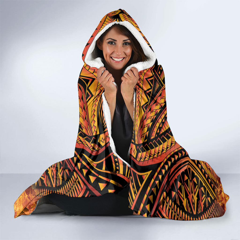 Samoa Siva Afi Dance Fireknife Hooded Blanket Samoan Tribal Motif Dancing in the Fire LT9 - Polynesian Pride