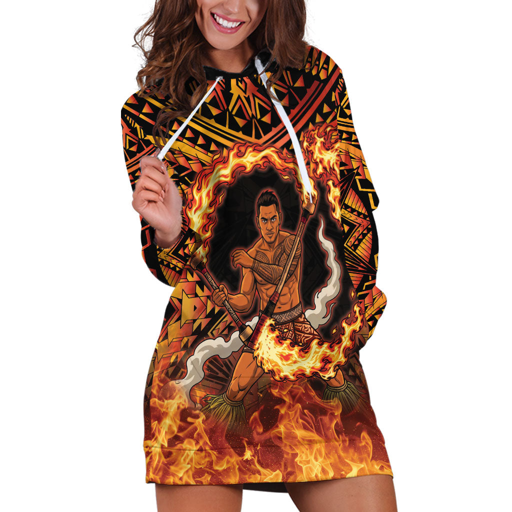 Samoa Siva Afi Dance Fireknife Hoodie Dress Samoan Tribal Motif Dancing in the Fire LT9 Red - Polynesian Pride