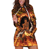 Samoa Siva Afi Dance Fireknife Hoodie Dress Samoan Tribal Motif Dancing in the Fire LT9 Red - Polynesian Pride