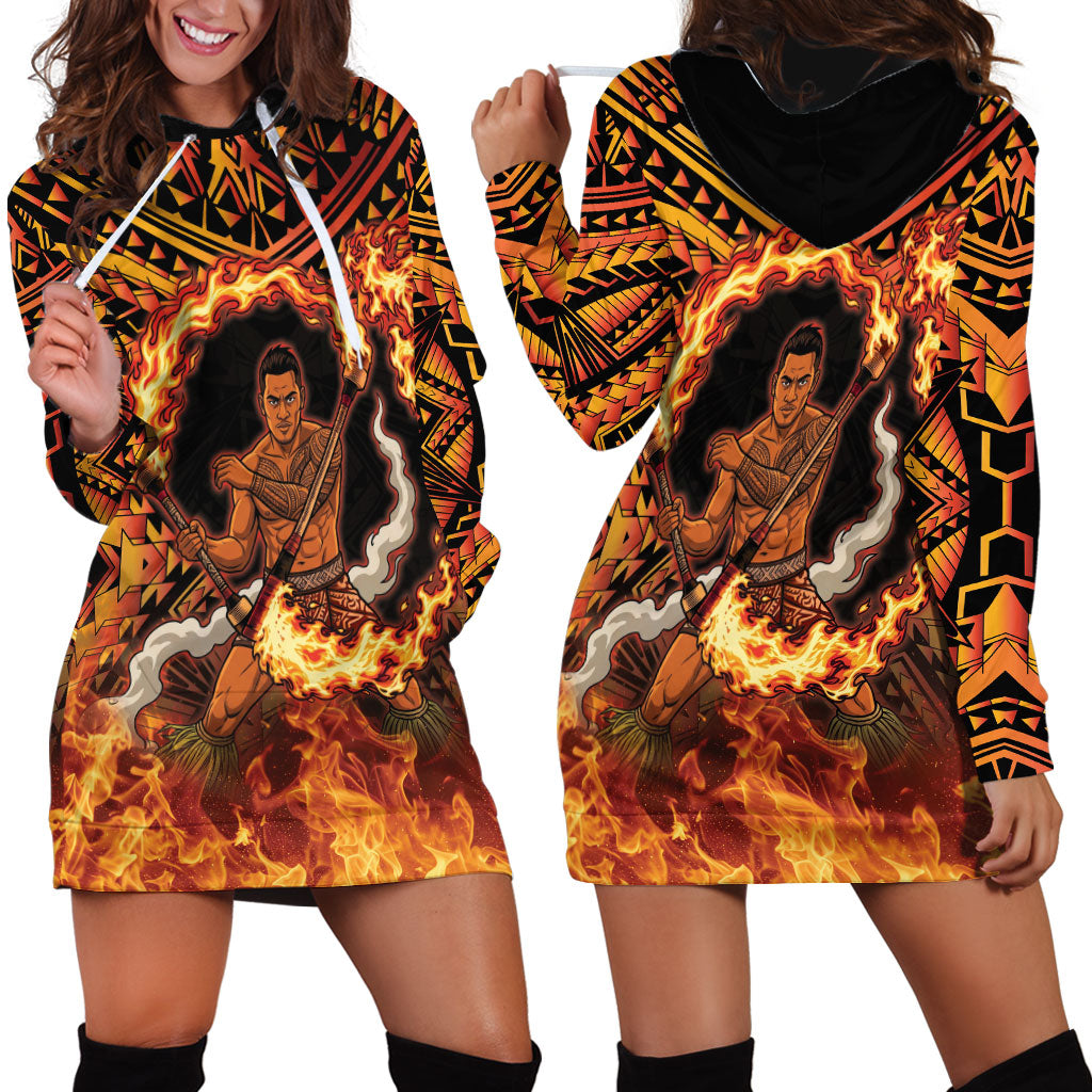 Samoa Siva Afi Dance Fireknife Hoodie Dress Samoan Tribal Motif Dancing in the Fire LT9 - Polynesian Pride