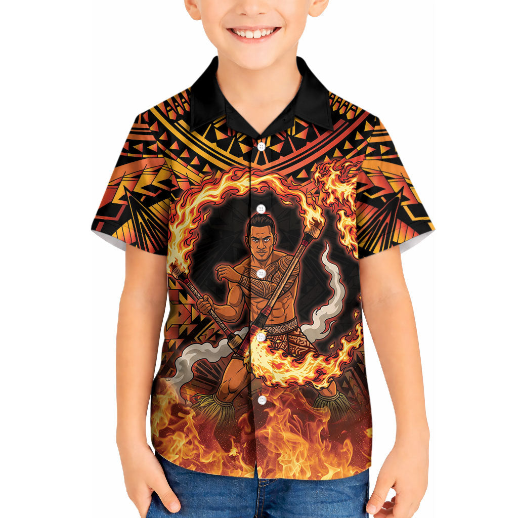 Samoa Siva Afi Dance Fireknife Kid Hawaiian Shirt Samoan Tribal Motif Dancing in the Fire LT9 Kid Red - Polynesian Pride