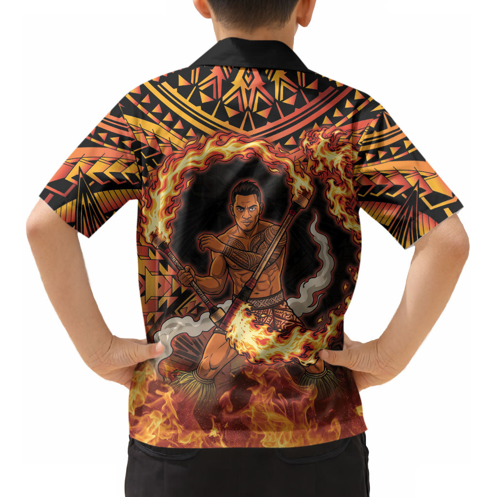 Samoa Siva Afi Dance Fireknife Kid Hawaiian Shirt Samoan Tribal Motif Dancing in the Fire LT9 - Polynesian Pride