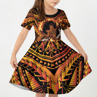 Samoa Siva Afi Dance Fireknife Kid Short Sleeve Dress Samoan Tribal Motif Dancing in the Fire LT9 KID Red - Polynesian Pride