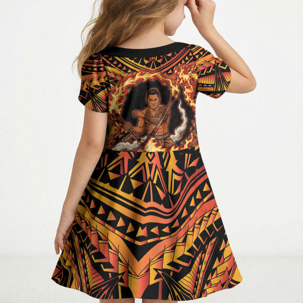 Samoa Siva Afi Dance Fireknife Kid Short Sleeve Dress Samoan Tribal Motif Dancing in the Fire LT9 - Polynesian Pride