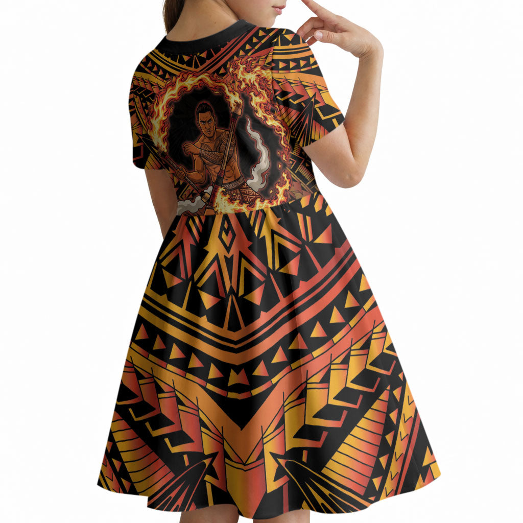 Samoa Siva Afi Dance Fireknife Kid Short Sleeve Dress Samoan Tribal Motif Dancing in the Fire LT9 - Polynesian Pride