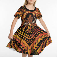 Samoa Siva Afi Dance Fireknife Kid Short Sleeve Dress Samoan Tribal Motif Dancing in the Fire LT9 - Polynesian Pride