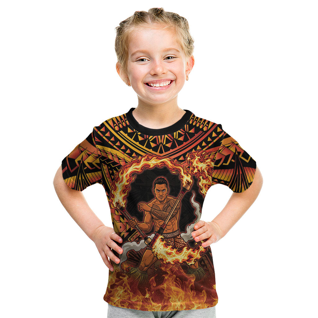 Samoa Siva Afi Dance Fireknife Kid T Shirt Samoan Tribal Motif Dancing in the Fire LT9 Red - Polynesian Pride
