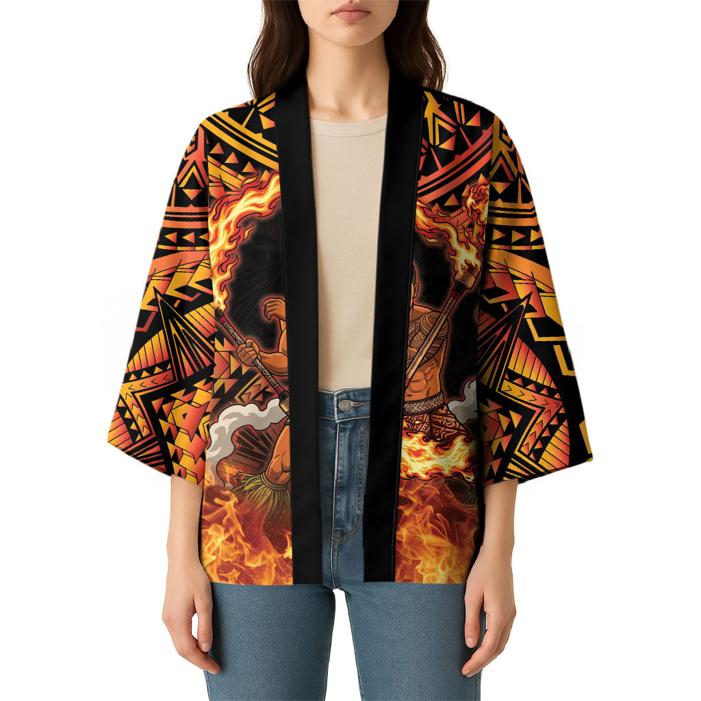Samoa Siva Afi Dance Fireknife Kimono Samoan Tribal Motif Dancing in the Fire LT9 - Polynesian Pride