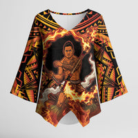 Samoa Siva Afi Dance Fireknife Kimono Sleeve Blouse Samoan Tribal Motif Dancing in the Fire LT9 Female Red - Polynesian Pride