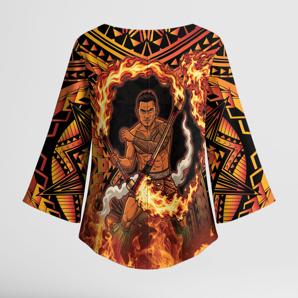 Samoa Siva Afi Dance Fireknife Kimono Sleeve Blouse Samoan Tribal Motif Dancing in the Fire LT9 - Polynesian Pride