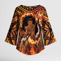 Samoa Siva Afi Dance Fireknife Kimono Sleeve Blouse Samoan Tribal Motif Dancing in the Fire LT9 - Polynesian Pride