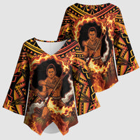 Samoa Siva Afi Dance Fireknife Kimono Sleeve Blouse Samoan Tribal Motif Dancing in the Fire LT9 - Polynesian Pride