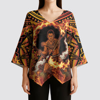 Samoa Siva Afi Dance Fireknife Kimono Sleeve Blouse Samoan Tribal Motif Dancing in the Fire LT9 - Polynesian Pride