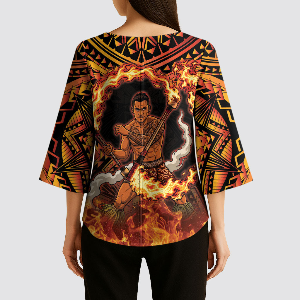 Samoa Siva Afi Dance Fireknife Kimono Sleeve Blouse Samoan Tribal Motif Dancing in the Fire LT9 - Polynesian Pride