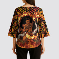 Samoa Siva Afi Dance Fireknife Kimono Sleeve Blouse Samoan Tribal Motif Dancing in the Fire LT9 - Polynesian Pride