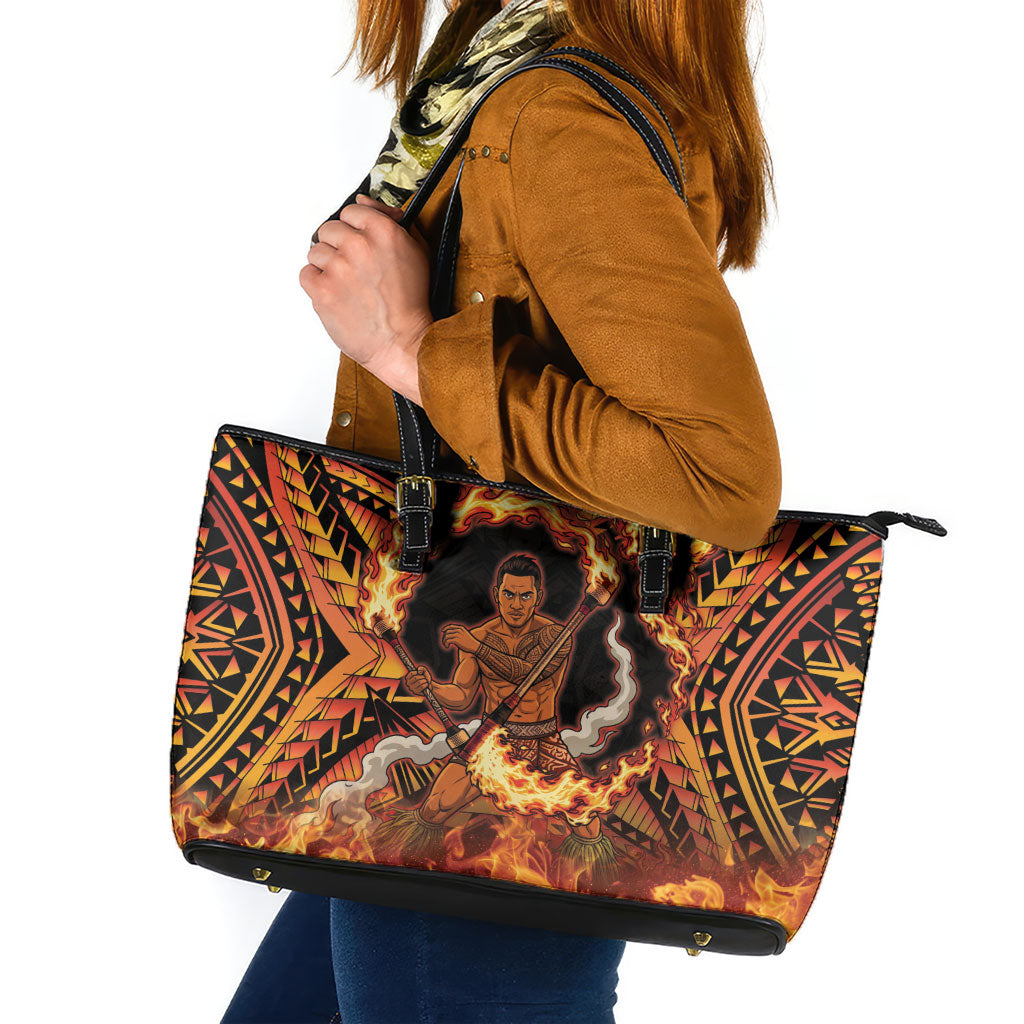 Samoa Siva Afi Dance Fireknife Leather Tote Bag Samoan Tribal Motif Dancing in the Fire LT9 Red - Polynesian Pride