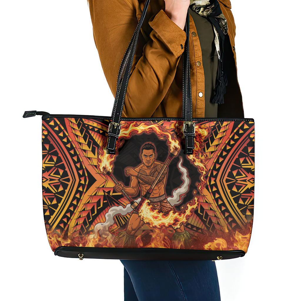 Samoa Siva Afi Dance Fireknife Leather Tote Bag Samoan Tribal Motif Dancing in the Fire LT9 - Polynesian Pride