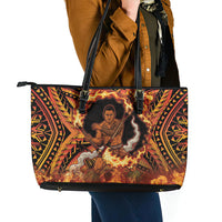 Samoa Siva Afi Dance Fireknife Leather Tote Bag Samoan Tribal Motif Dancing in the Fire LT9 - Polynesian Pride