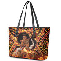 Samoa Siva Afi Dance Fireknife Leather Tote Bag Samoan Tribal Motif Dancing in the Fire LT9 - Polynesian Pride